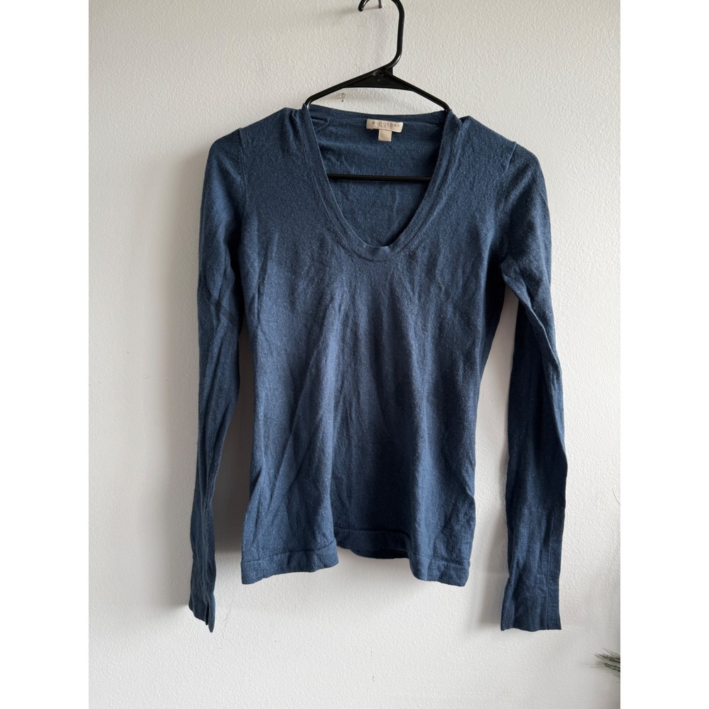 Burberry Brit Womens Blue Wool Cashmere V-Neck Long Sleeve Sweater Large‎ 3757